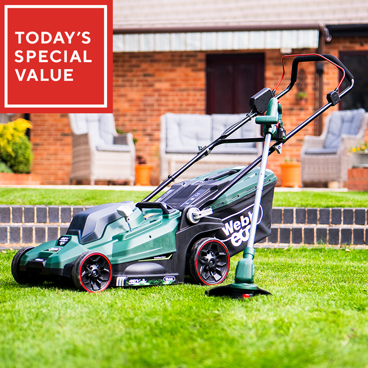 Webb Eco 40v43cm Lawnmower & Line Trimmer 4Ah Batt & Charger  