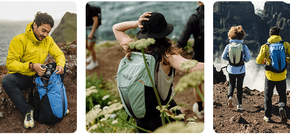 Image sequence showing Airox packs worn on hikes.