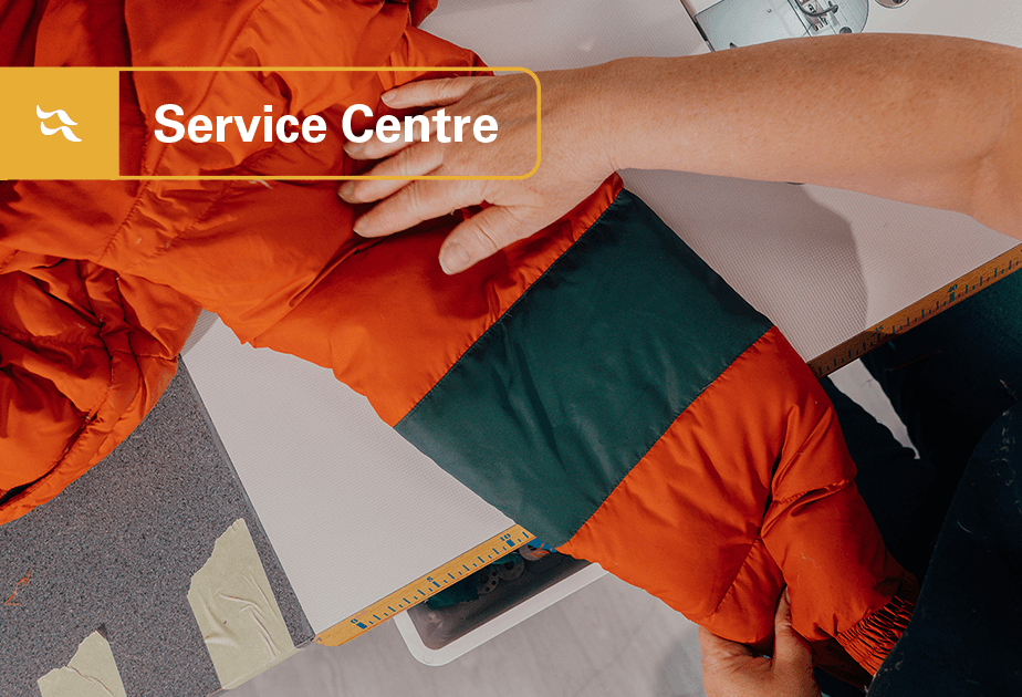 Image of a down jacket with repaired baffles.