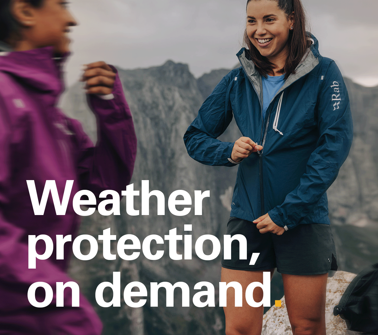 Two women on a mountain in Downpour Trail Light Jackets - Weather protection, on demand