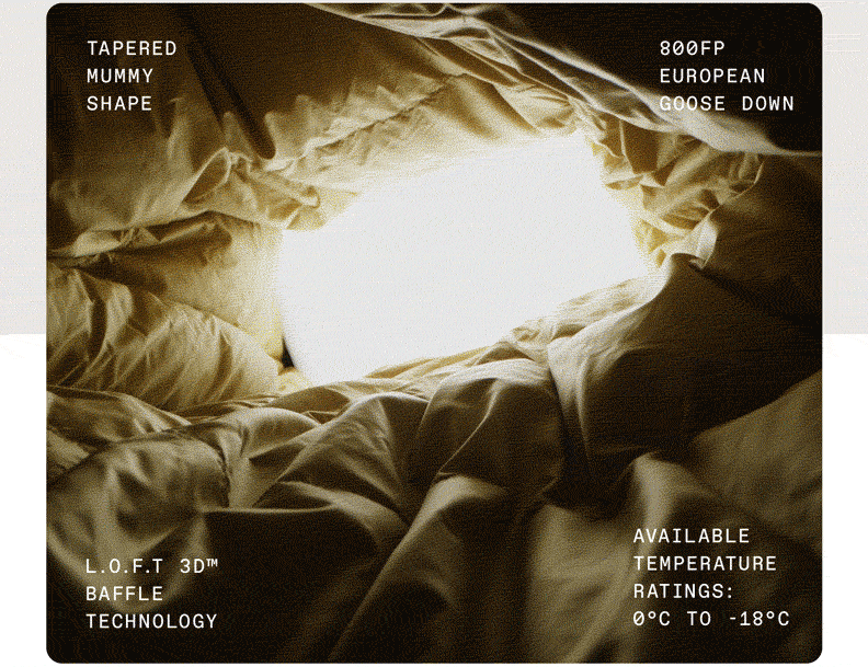 Neutrino sleeping bag video clip with tech specs inset