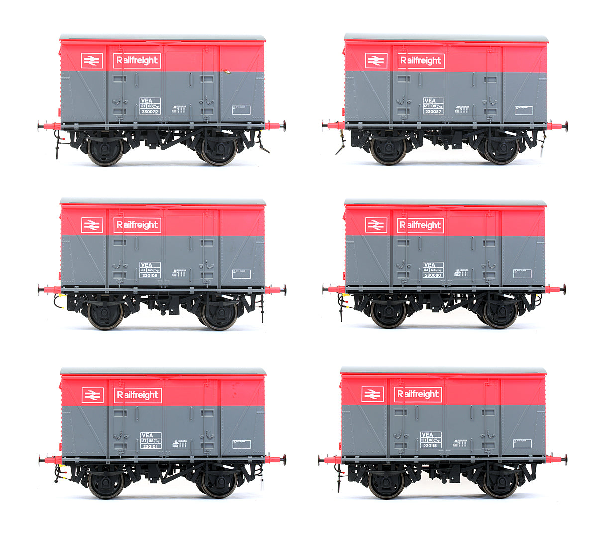 Image of Pre-Owned Dapol Set Of 6 VEA 12t Goods Vans (Vanwide) Railfreight Red / Grey - Exclusive Edition