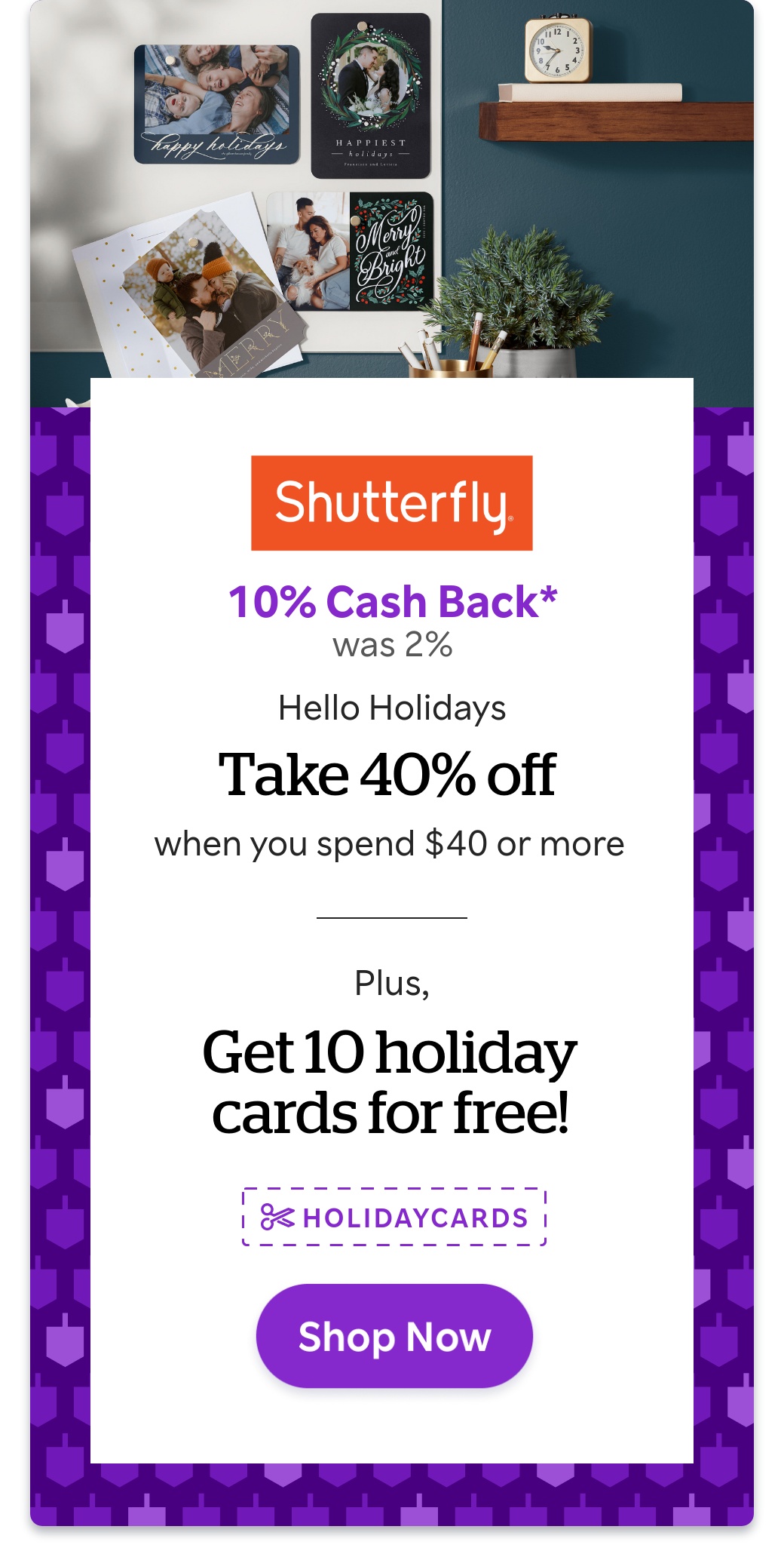 Shutterfly: 10% Cash Back + 40% off your $40+ order