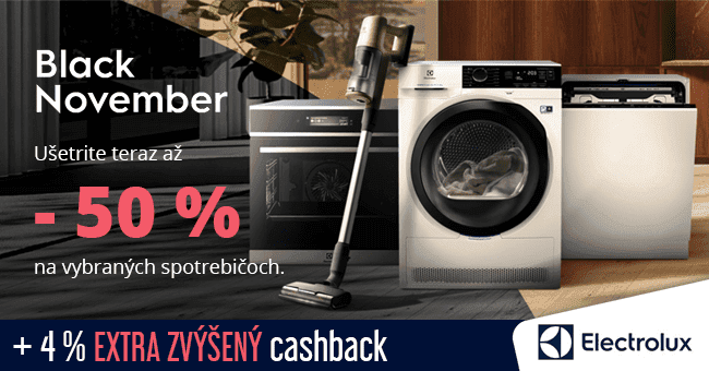 Electrolux.sk - extra cashback +	Black november: Vybrané domáce spotrebiče so zľavou až do 50 %