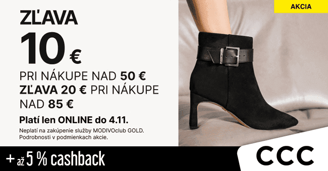CCC.eu -  	Zľava 20 € pri nákupe od 85 € alebo 10 € pri nákupe od 50 €
