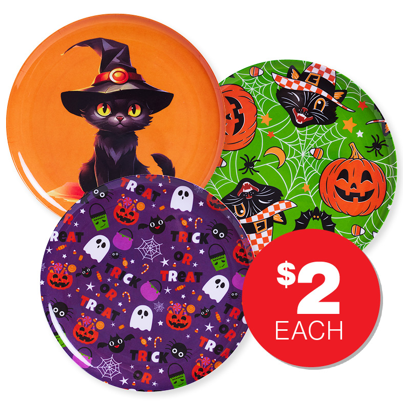 Halloween Melamine Plate 28cm Assorted $2.00