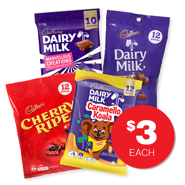 Cadbury Share Packs 12-Pieces $3ea