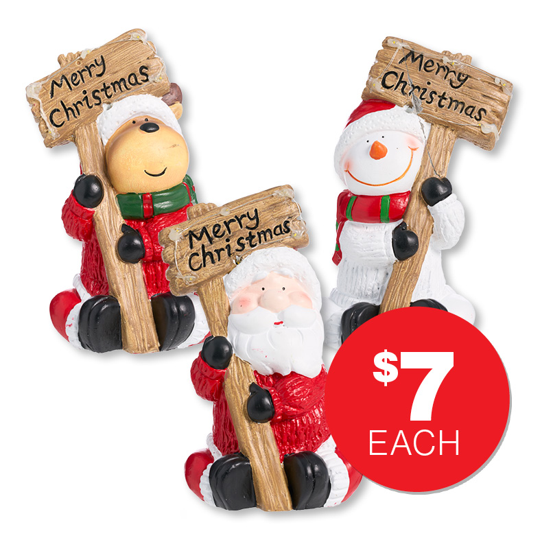 Christmas Solar Figure With Sign Assorted $7ea