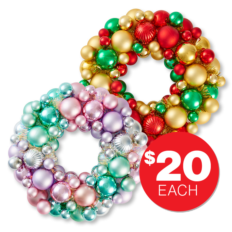 Christmas Bauble Wreath Assorted  $20ea