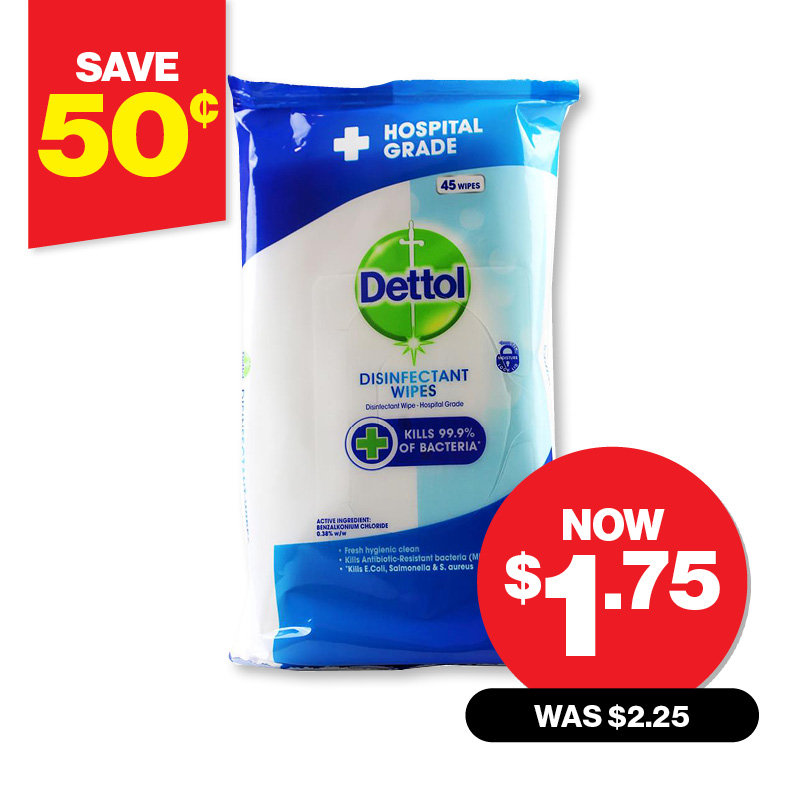 Dettol Disinfectant Wipes 45-Pack  Now $1.75 Offer ends 26/11/24