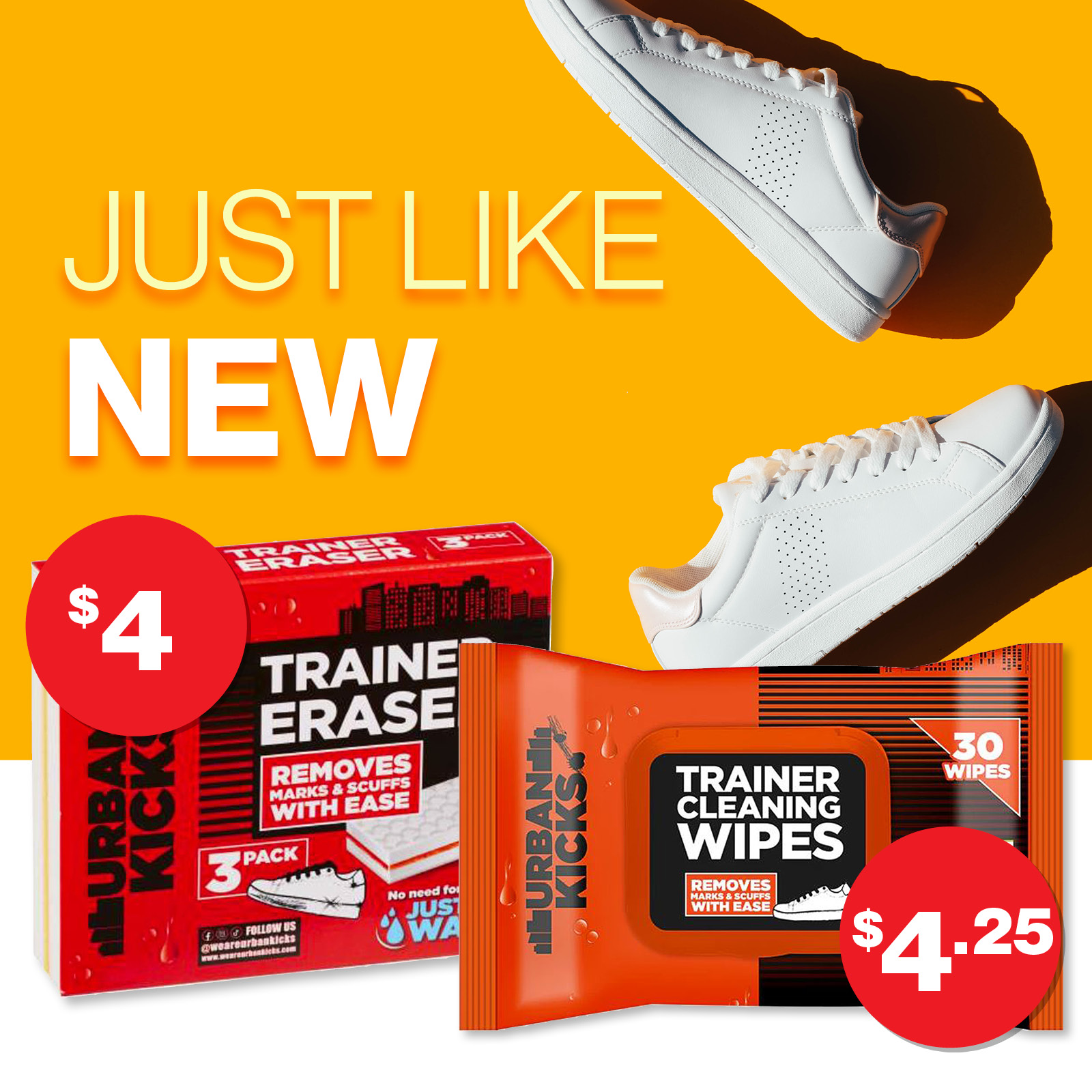 New Urban Kicks Trainer Eraser 3-Pack $4 Urban Kicks Trainer Cleaning Wipes 30-Pack $4.25