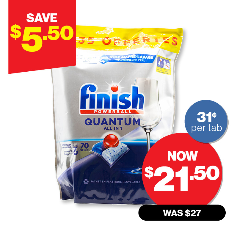 Finish Quantum All-In-1 Dishwashing Tablets 70-Pack  Now $21.50 Offer ends 26/11/24