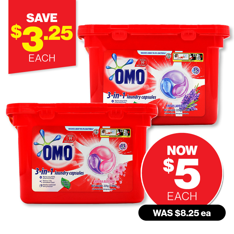 Omo 3-In-1 Laundry Capsules 15-Pack  Now $5ea Offer ends 26/11/24