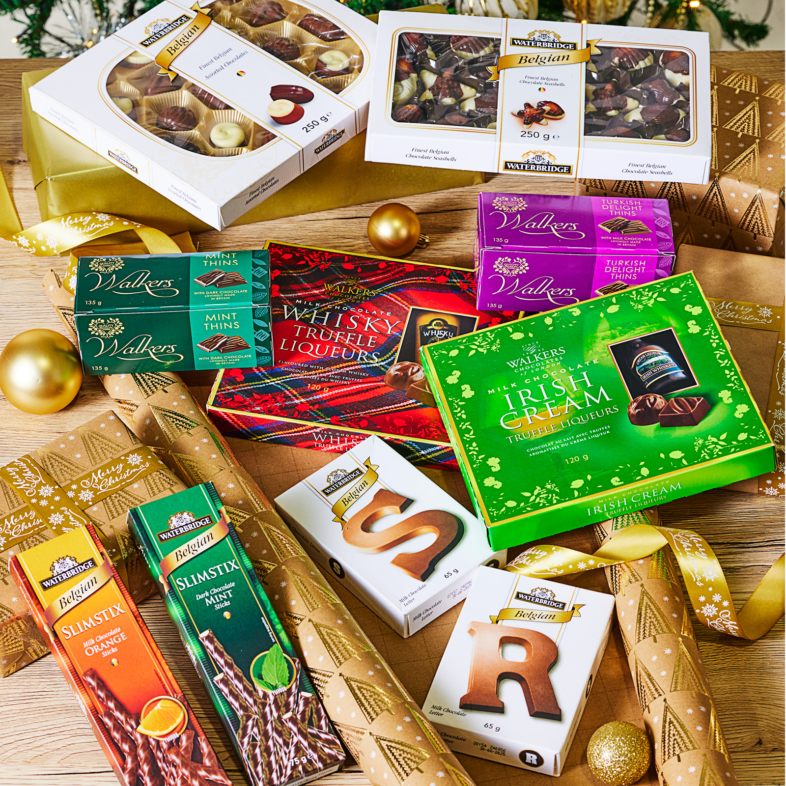 Collection of gifting chocolates including whisky truffle liquers and belgian chocolates