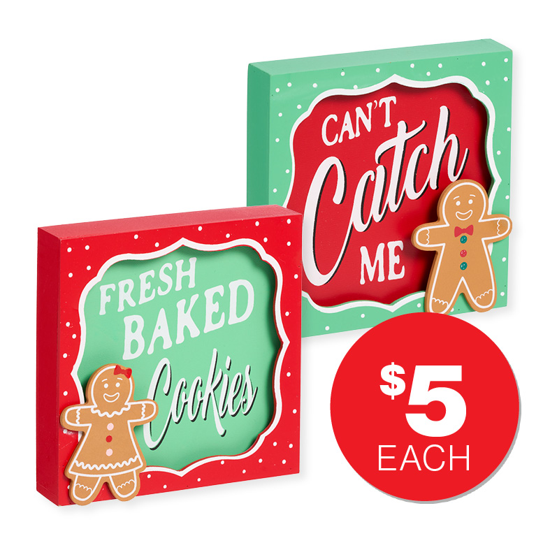 Christmas Retro Gingerbread Tabletop Plaque Assorted $5.00