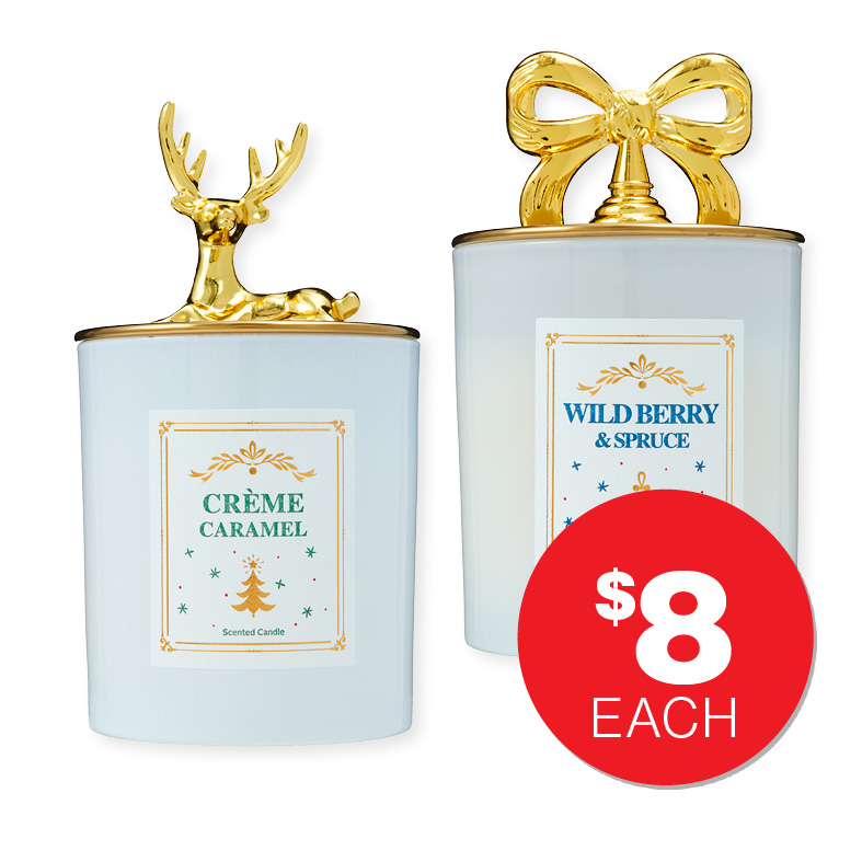 Christmas White Candle With Novelty Gold Lid $8.00