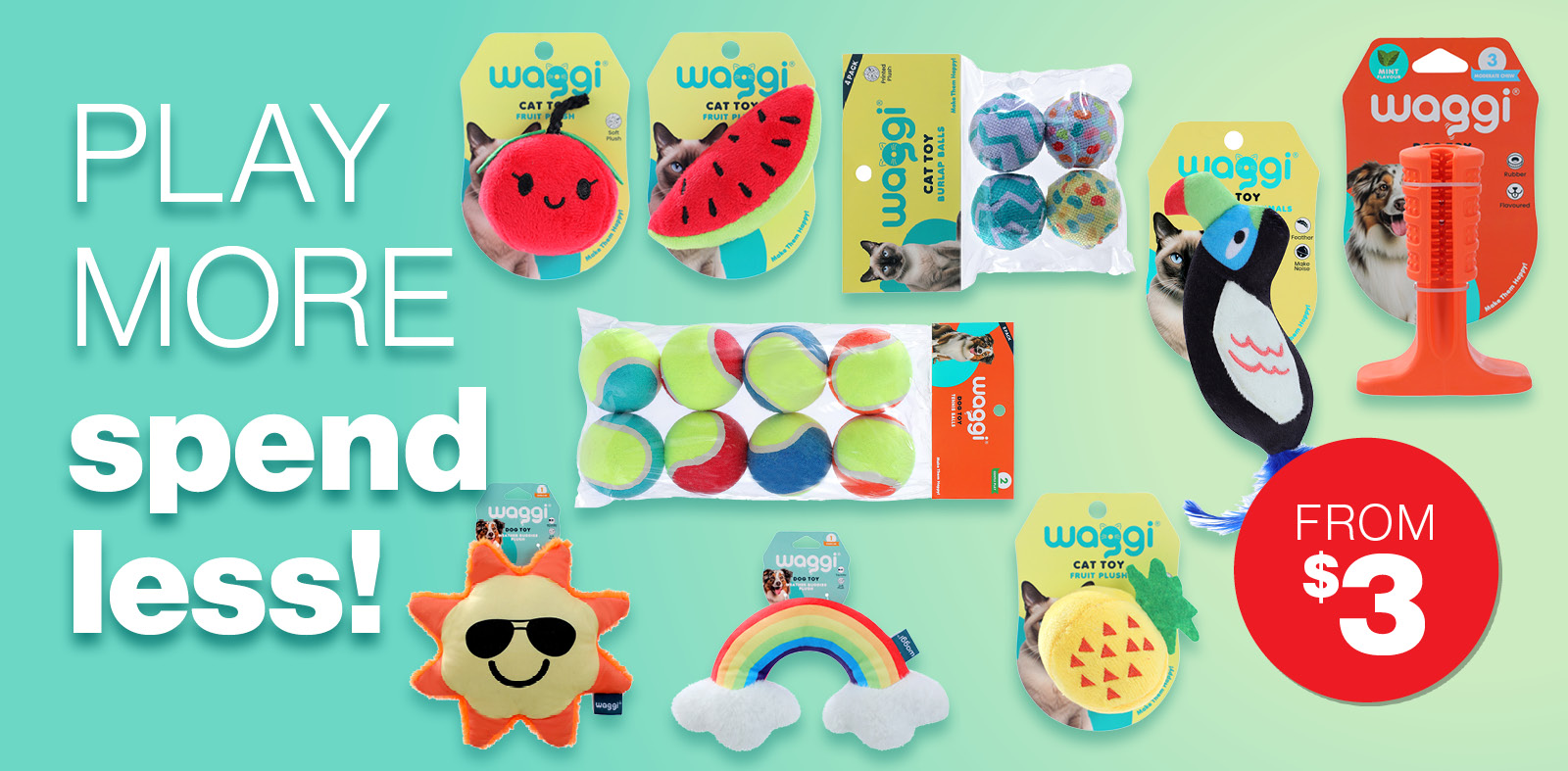 Assported Waggi Pet Toys from $3each