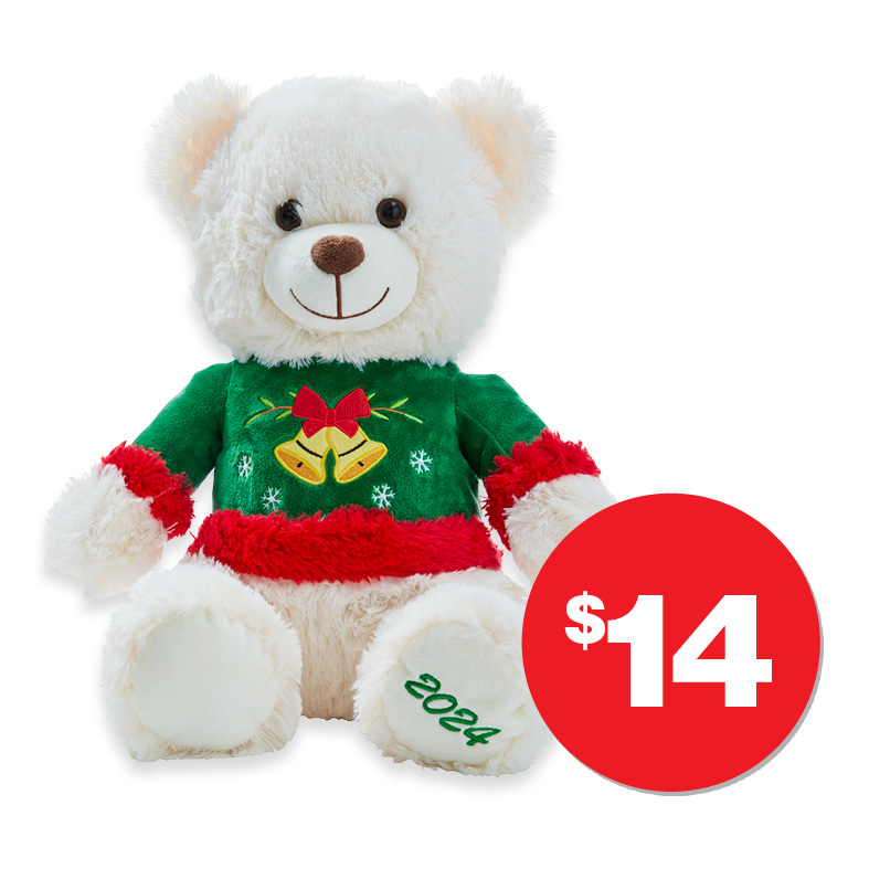 Christmas Plush Bear with Jumper & Year 38cm ASST $14.00