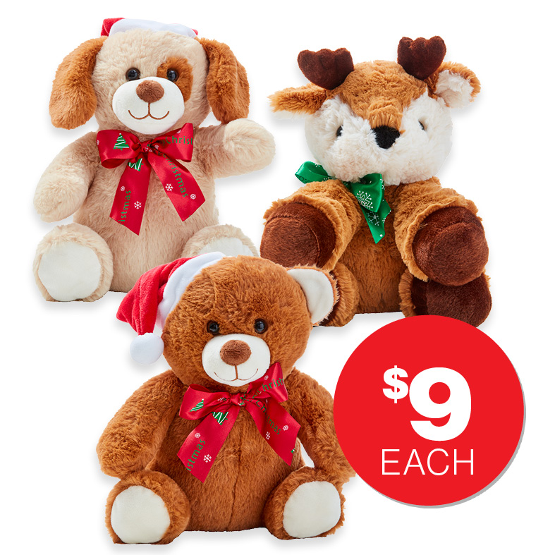 Christmas Plush With Ribbon Bow 30cm ASST $9.00