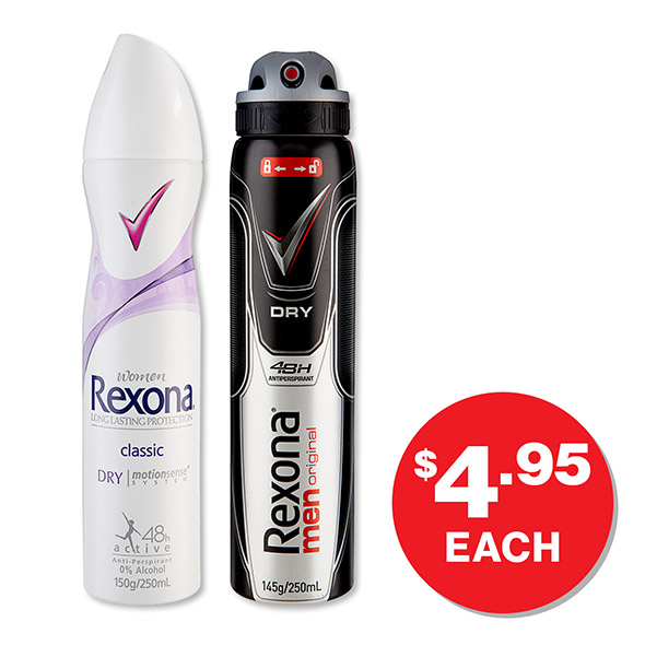 Rexona Men's & Womens 250ml $4.95 each