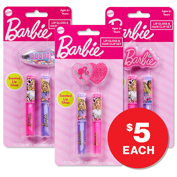 Barbie Lip Gloss Hair Clip ASST 2PK $5.00