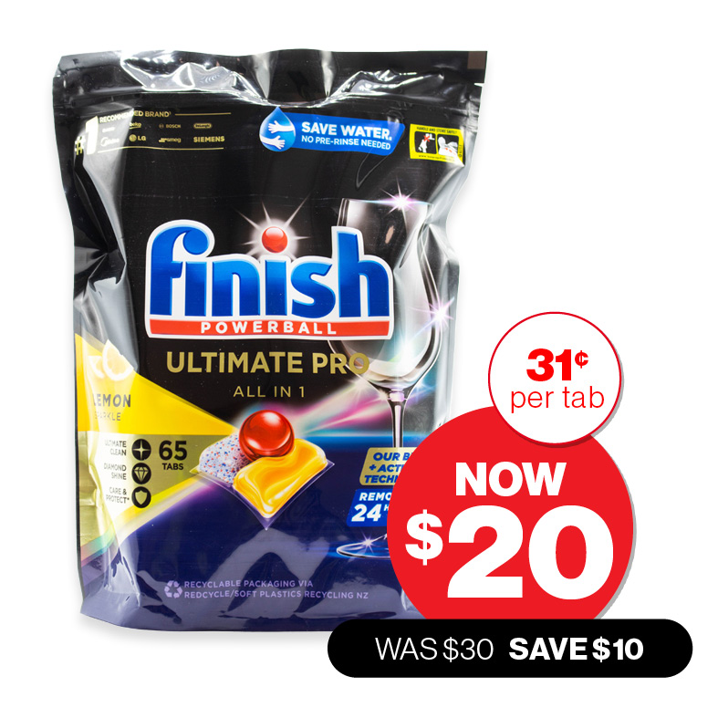 Finish Ultimate Pro All in 1 Lemon Dishwashing Tablets 65pk $20 Was $30, Save $10