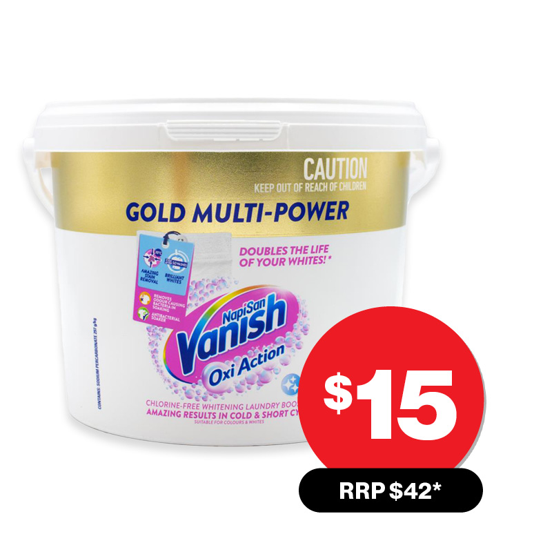 Vanish Oxi Action White Gold Whitening Laundry Booster 3kg $15 Why pay $42?*