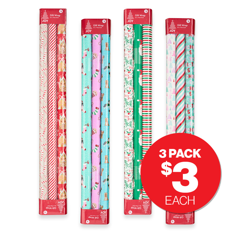 Christmas Roll Wrap 70cm x 2M 3pk $3ea