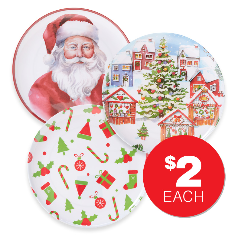 Christmas Melamine Plate 28cm Assorted $2ea