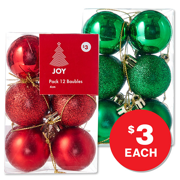 Christmas Baubles 4cm 12pk $3ea