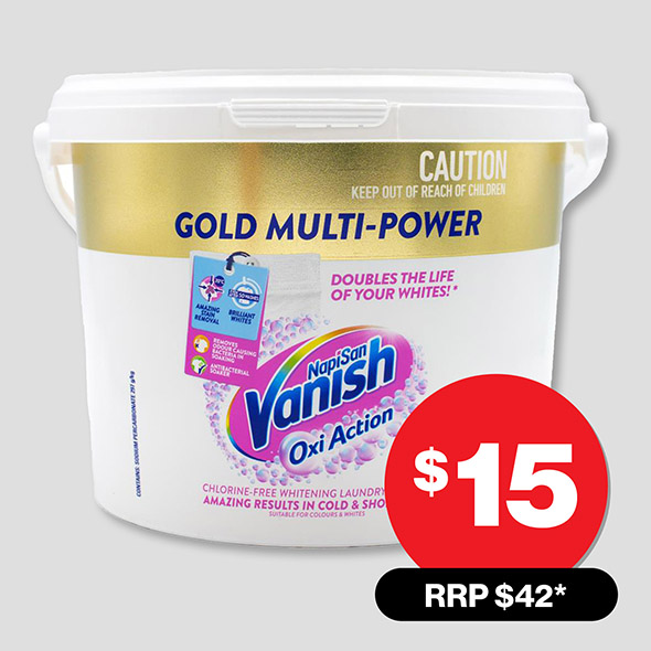 VANISH OXI ACTION GOLD MULTI-POWER CRYSTAL WHITE 3KG $15 Why pay $42?*