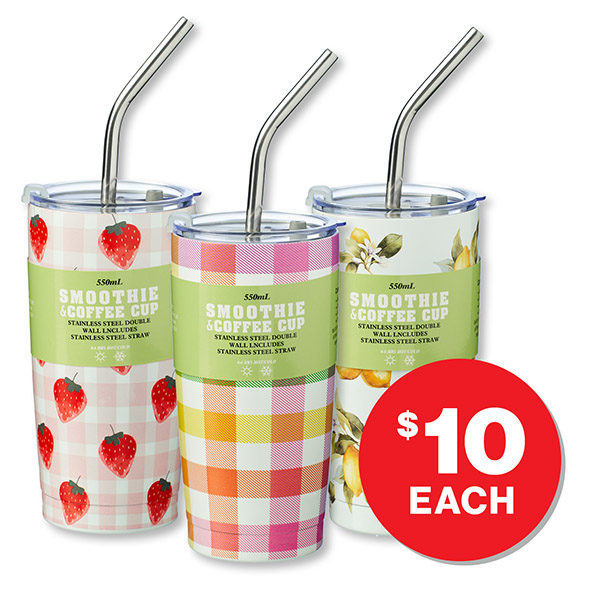 Summer Stainless Steel Smoothie & Coffee Cup Assorted  $10ea