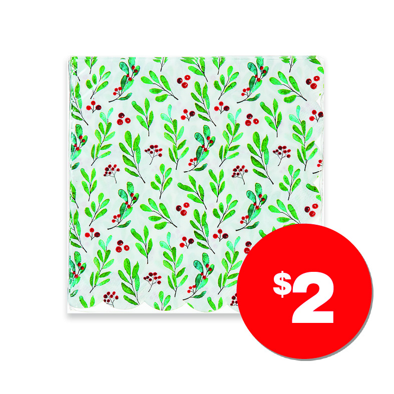 Christmas Lunch Napkin Holly 20pk $2