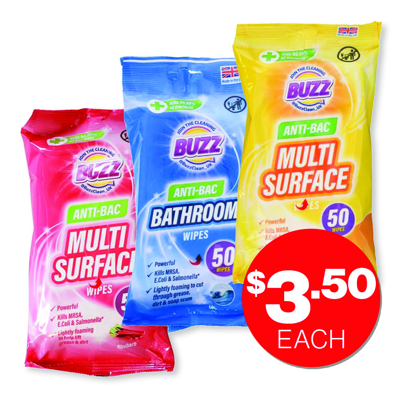 Buzz Anti-Bac Multi Surface Wipes  50PK