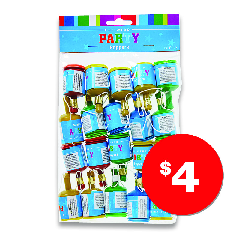 Party Poppers 20PK $4