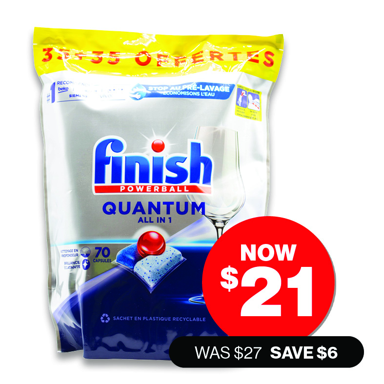 Finish Quantum All In 1 Dishwashing Tablets 70PK    WAS $27.00 NOW $21.00 (Save $6.00)