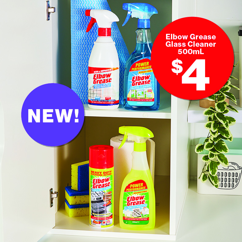 Big cleaning power has landed! Elbow Grease is now at The Reject Shop, ready to tackle your toughest messes.