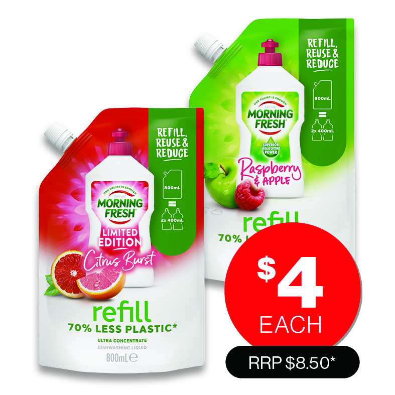 Morning Fresh Dishwashing Liquid Refill 800mL Assorted $4.00 RRP $8.50*