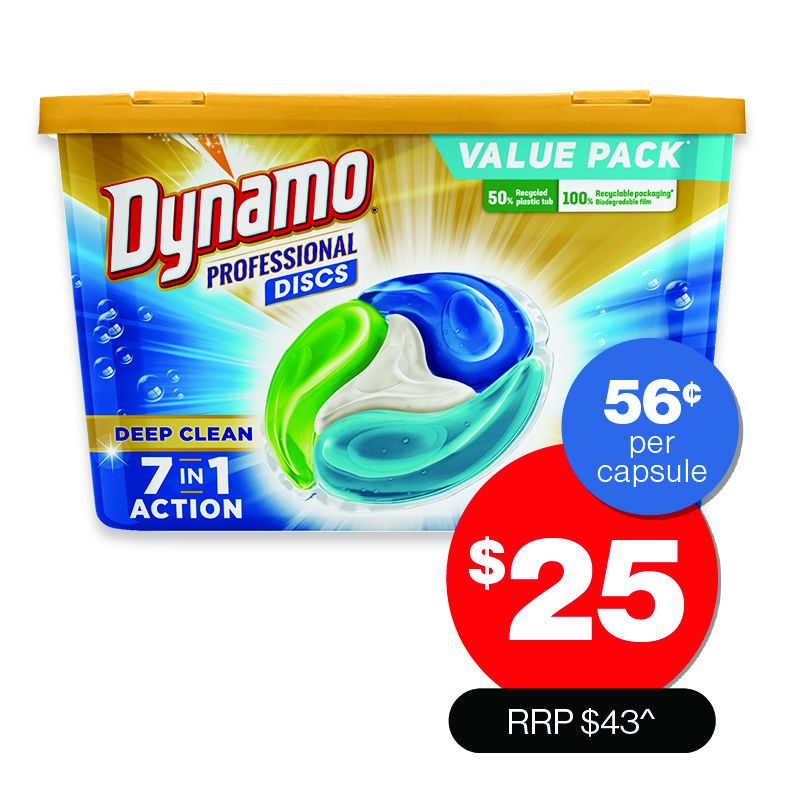 Dynamo  Professional 7-in-1 Laundry Capsules 45pk  $25 RRP $43.00^