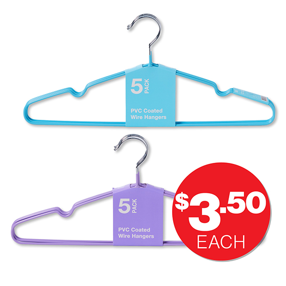 PVC Coated Coat Hanger 5pk Assorted  $3.50ea