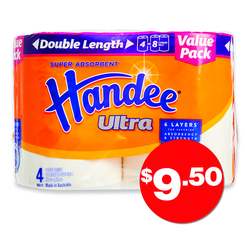 Handee  Ultra Double Length Paper Towel 4PK  $9.50