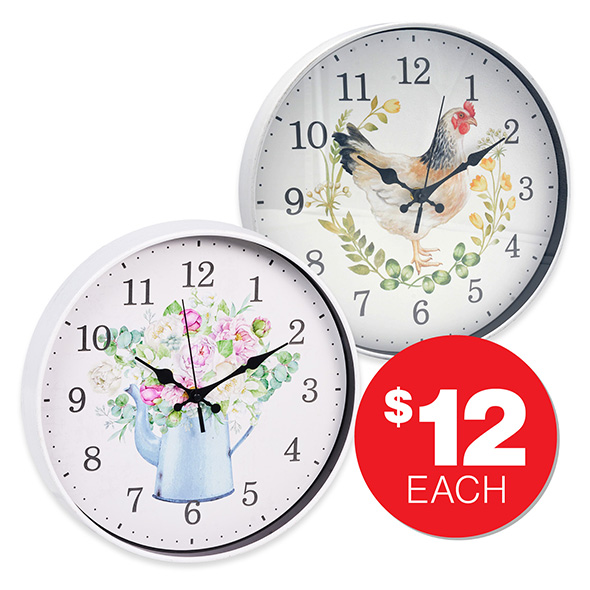 Clock Farm Rooster/Watercan 30cm  $12ea