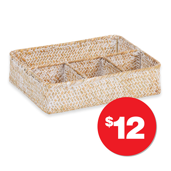 Sectioned White Wash Straw Tray  $12