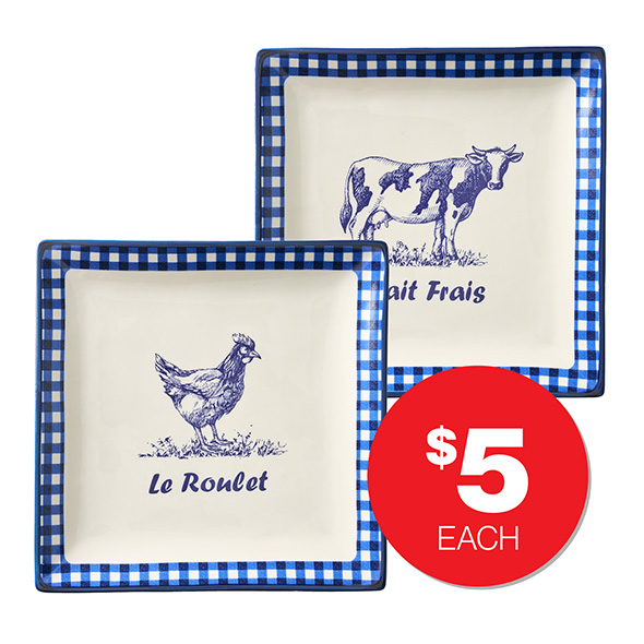 Farmhouse Square Dish Assorted $5ea