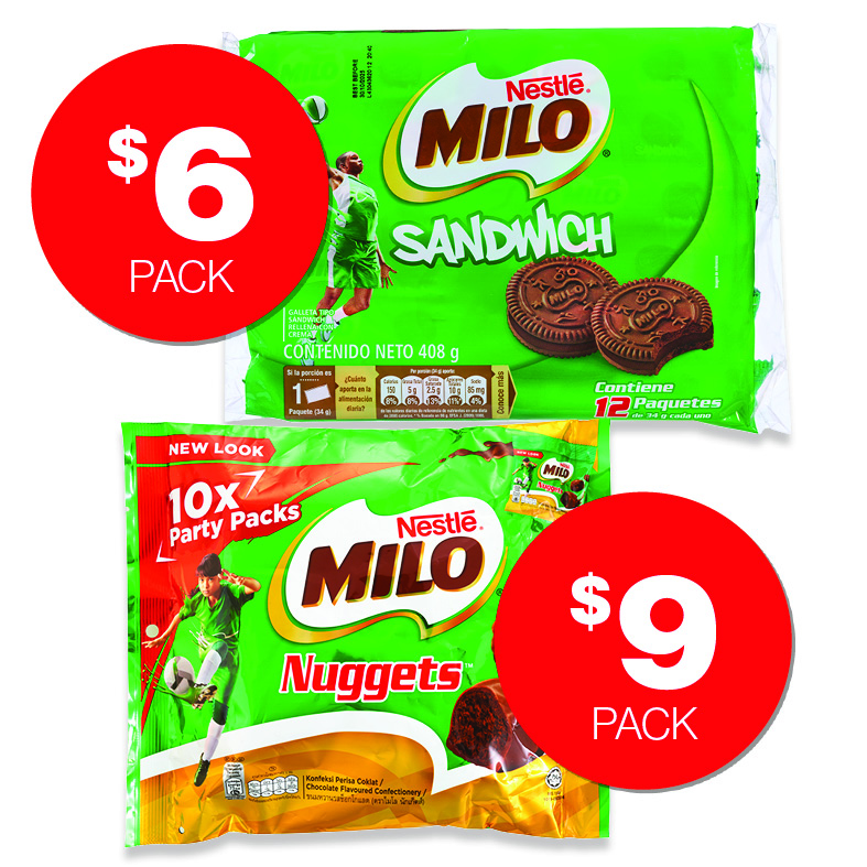 Nestle Milo Biscuits 12pk 408g $6 Nestle Milo Nuggets 10pk $9