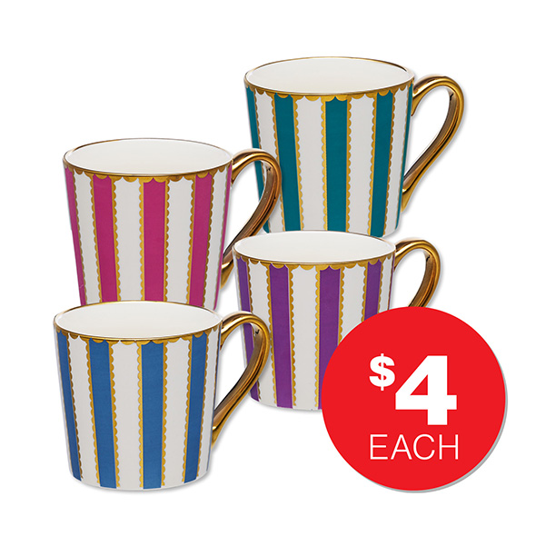 Prudence Striped Mugs  $4ea