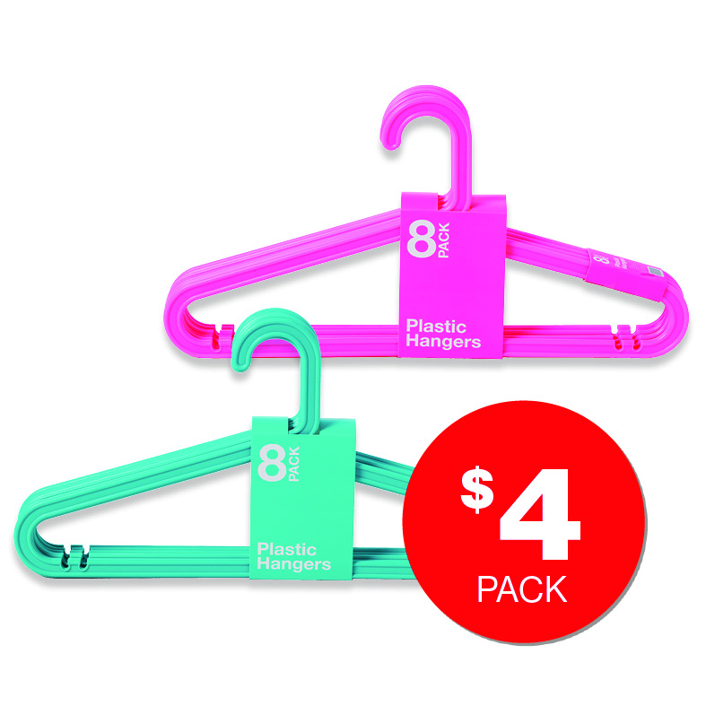 Plastic Hangers Assorted 8pk  $4ea