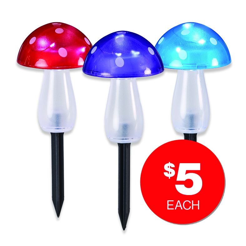 Mushroom Solar Stake Light Small Assorted  $5ea