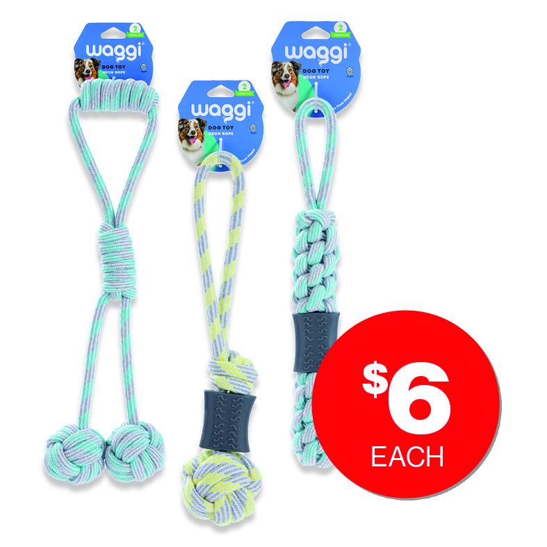 Waggi  Tug-O-War Neon Rope Assorted  $6ea