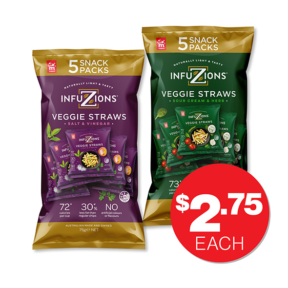 Infuzions Veggie Straws 75g 5pk $2.75ea